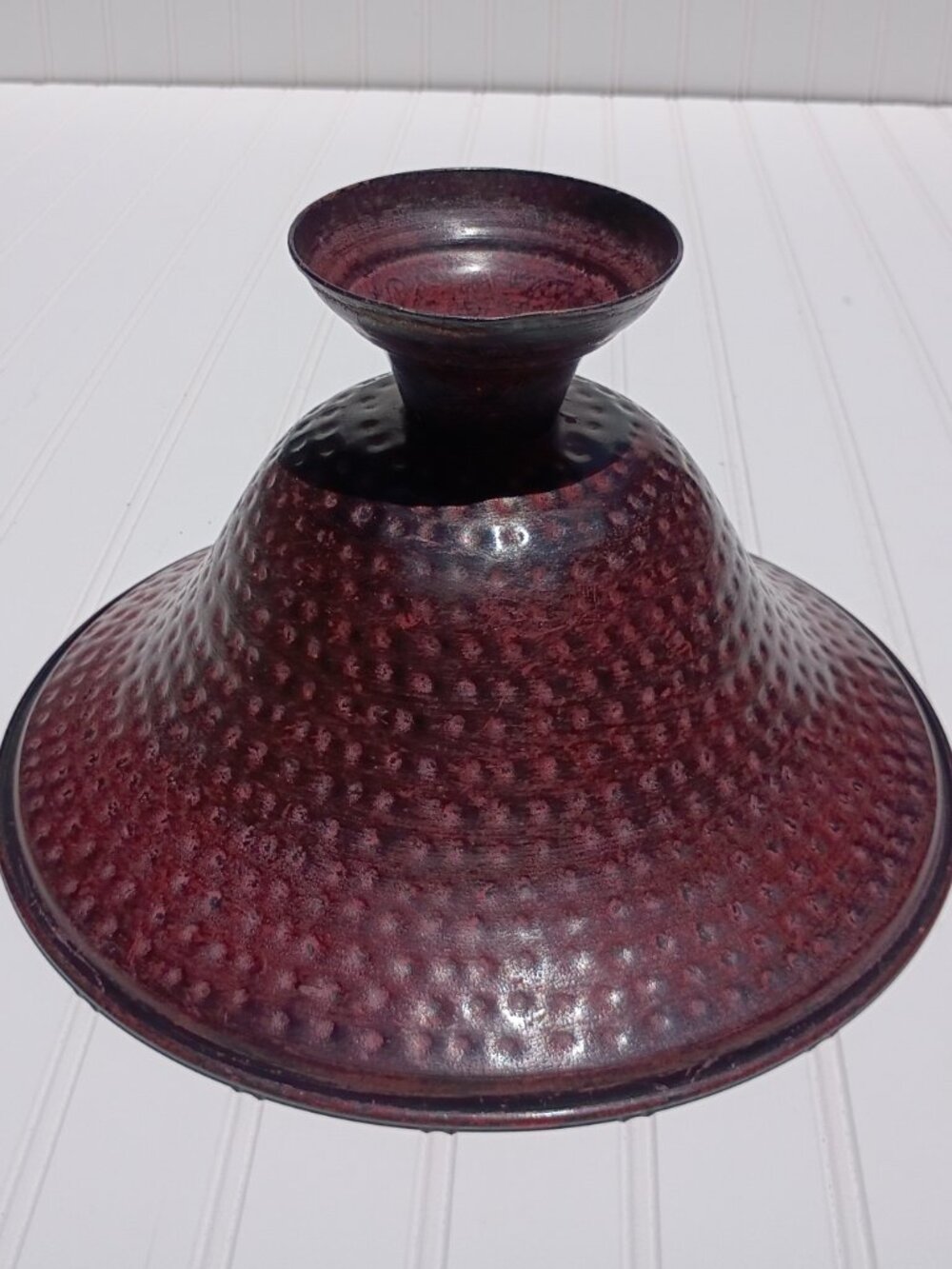 Vintage Hammered Metal Pedestal Bowl 12.5" Large Centerpiece Footed Dish Planter - Picture 8 of 14